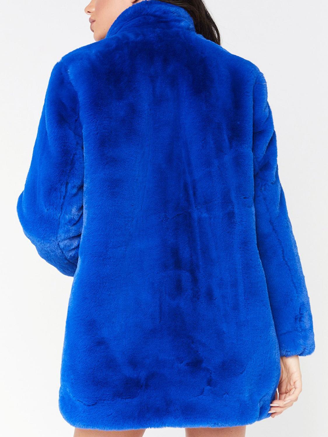 Faux Fur Blue Open Front Fuzzy Coat