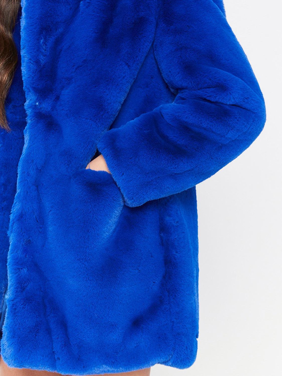 Faux Fur Blue Open Front Fuzzy Coat