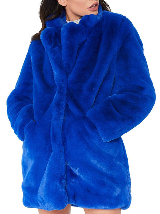 Faux Fur Blue Open Front Fuzzy Coat